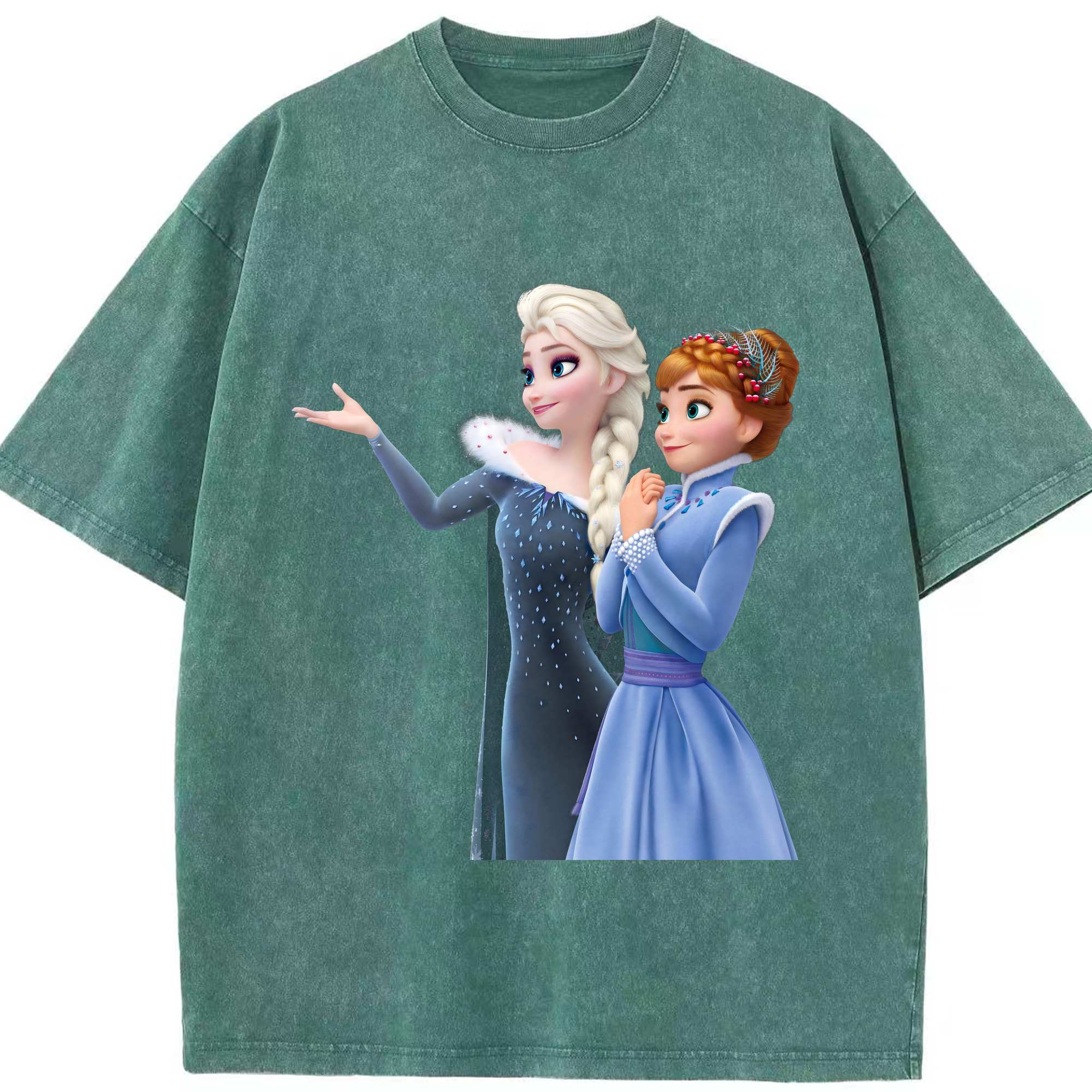 （画像用） アナと雪の女王 アンナ エルサ Frozen Anna Elsa 綿100% ヴィンテージ風 半袖Tシャツ（フロントプリント）